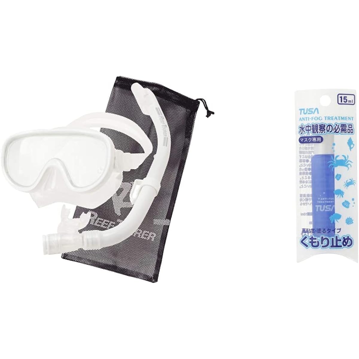 REEF TOURER Snorkeling Snorkel Mask Snorkel 2 Piece Set Made of Silicone with Mesh Bag RC0203/RC0105