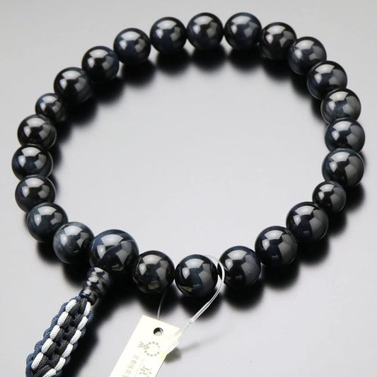 Nenju.com ≪Special Price≫ Jodo Shinshu Prayer Beads for Men, 22 Beads, Blue Tiger Eye Stone, String Tassel [Regular Prayer Beads, Kyoto Buddhist Prayer Beads, Kyoto Disciples, Shinshu Hawks Eye, Blue Tiger Eye, Tiger Eye Stone, Funerals, Funerals, Memori