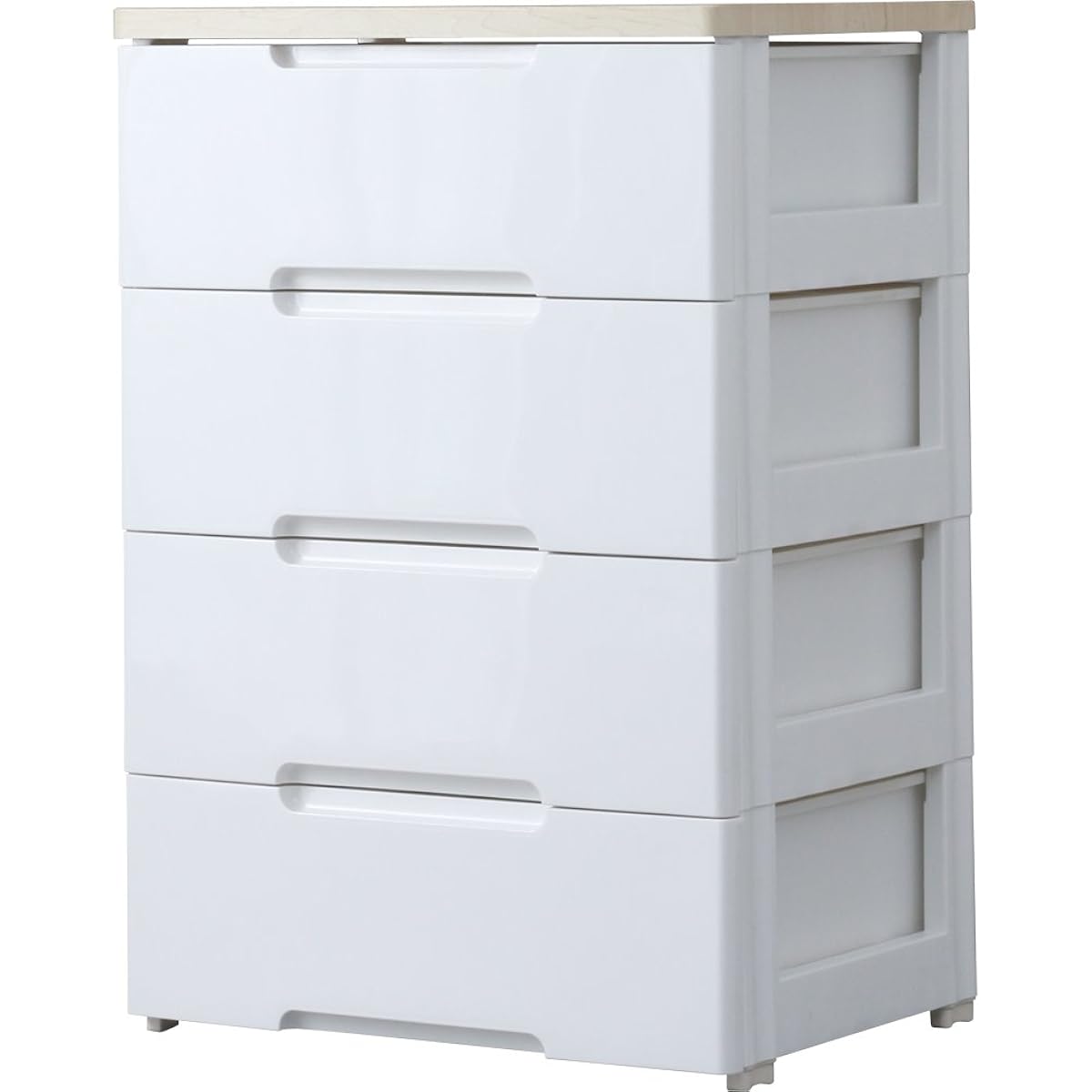 Iris Ohyama Chest Easy Drawer Wood Top 4 Tiers Made in Japan Width 56 x Depth 41.5 x Height 81cm White / Natural White Plastic HG-554R