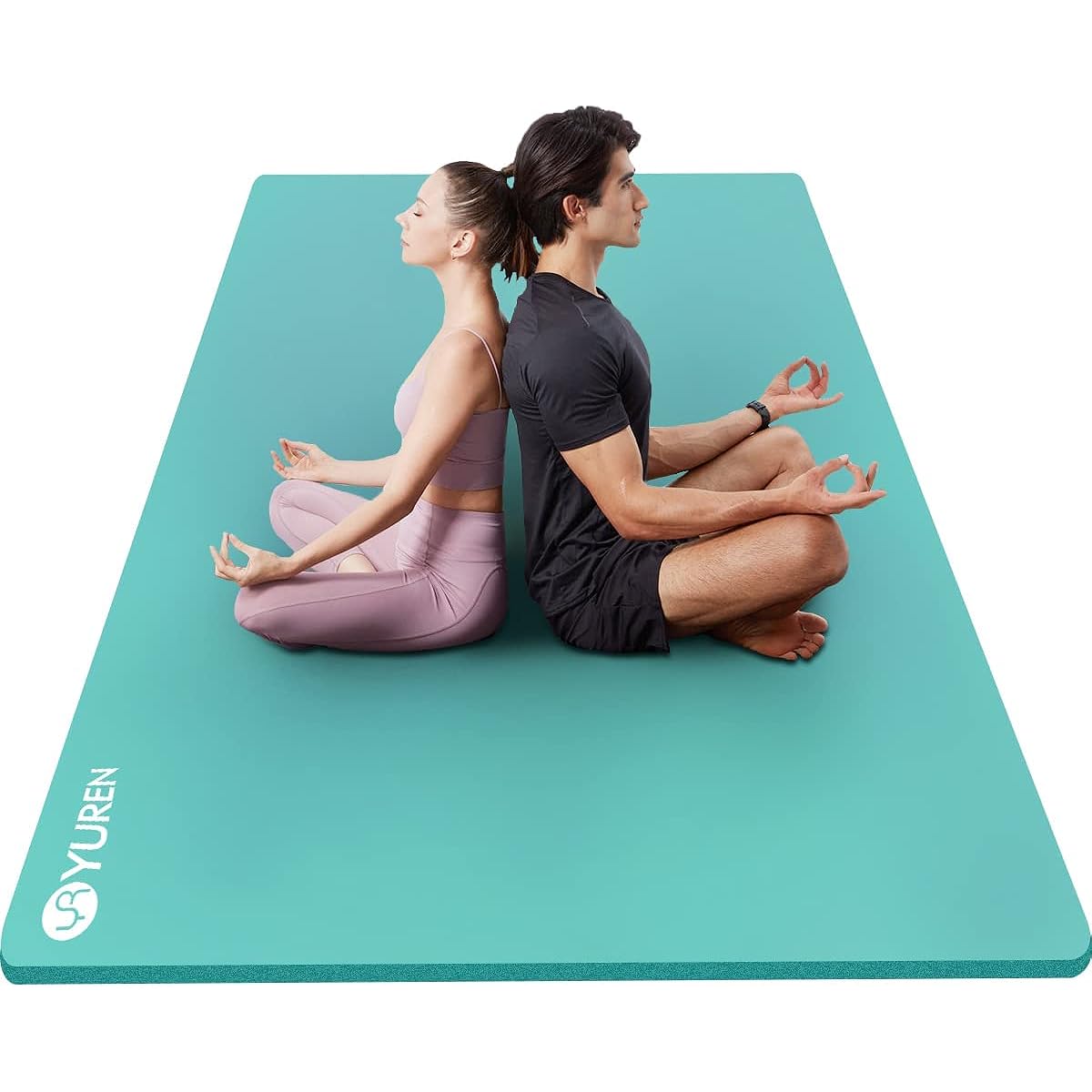 YUREN Yoga Mat, Large Size, Thick 15mm, Wide, 200*130cm, High Density Nitrile Rubber, Sound and Vibration Isolation, Muscle Training, Yoga Training, Exercise Mat, Parents and Children, Beginners, Storage Bag, Storage Band Included