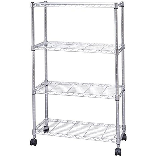 Iris Ohyama Rack Metal Rack 4 Tiers with Casters Rust Resistant Width 76 x Depth 36 x Height 125 cm Pole Diameter 25 mm Steel Rack Rust Resistant Silver Main Body SE-7512