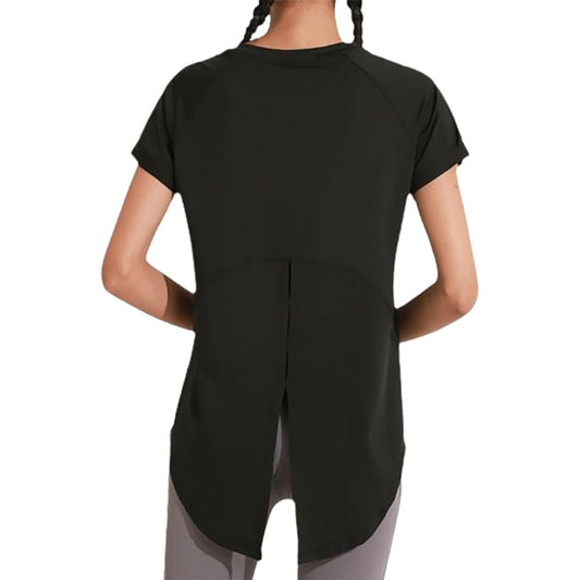 [and-L] Women's Yoga Wear, Tops, Short Sleeve T-Shirt, Yoga Shirt, Open Back, Sports, Fitness, Gym, Dance, Sweat Absorbent, Quick Drying, Body Covering, Open Back, Bowknot