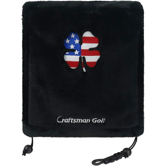 CRAFTSMAN Golf Iron Cover, Boa Head Cover, Set, Accessory Pouch, String Closure, Hook Included, Convenient to Carry, American Style Embroidery, Clover Pattern, Unisex, 2 Colors (Pink, Black)