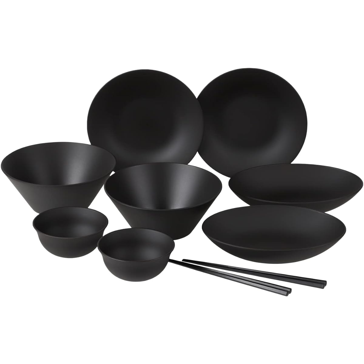 rebirth Natural Series Tableware Set, 10 Pieces A, Living Alone, Made in Japan, Plastic, Light, Dishwasher Safe, Microwave Safe (Black)