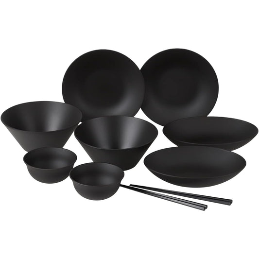 rebirth Natural Series Tableware Set, 10 Pieces A, Living Alone, Made in Japan, Plastic, Light, Dishwasher Safe, Microwave Safe (Black)