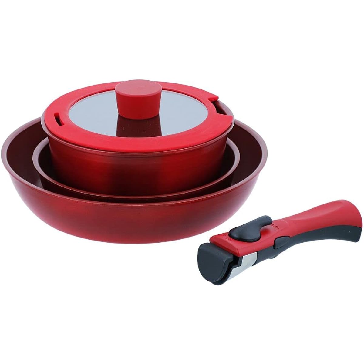 Bestco Frying Pan Glass Lid Handle 5 Piece Set Red IH Compatible NM-142 Delicious Sine Volt