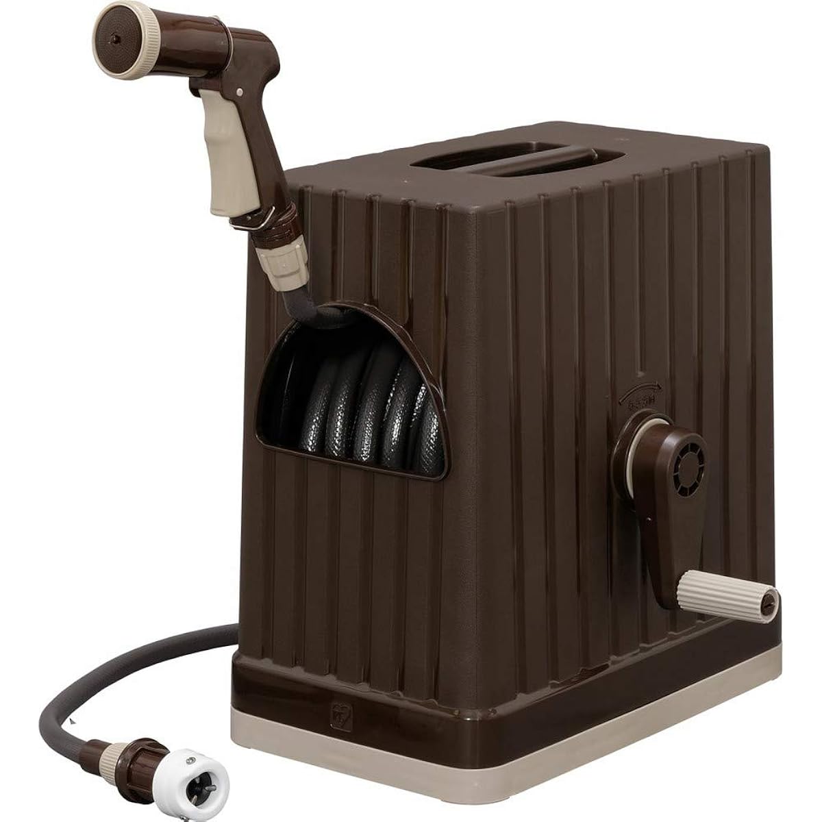 Iris Ohyama Hose Reel Full Cover Hose Reel EX 30m With Faucet Joint Hose Inner Diameter 12mm Uses Pressure-resistant Threaded Hose With Water Shape Switching Function FHEXN-30 Brown