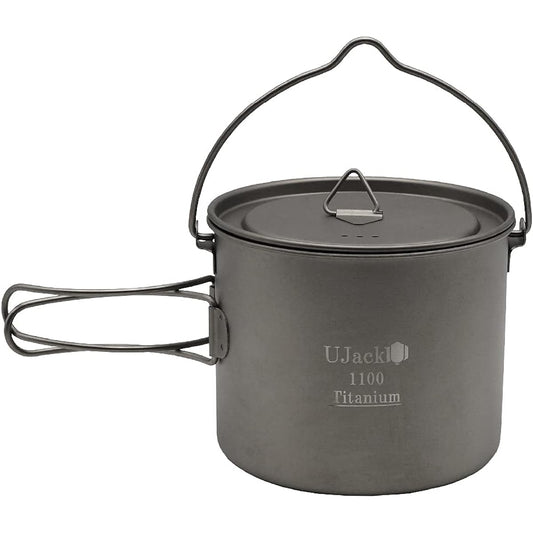 UJack Titanium Single Mug Cooker Open Fire OK Folding Handle Storage Case Included (1100ml)