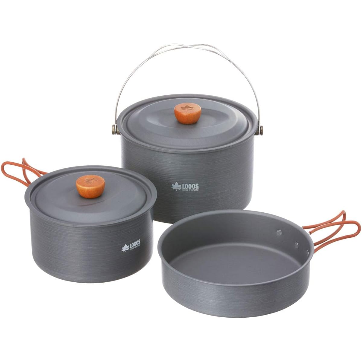 LOGOS Family Cooker Set 81210209 Gray Size: [Large pot] (approx.) width 22.5 x depth 20.7 x height 24 cm, [small pot] (approx.) width 28 x depth 18 x height 12 cm, [frying pan] (approx.) width 31.5 x depth 21.7 x height 5.5cm