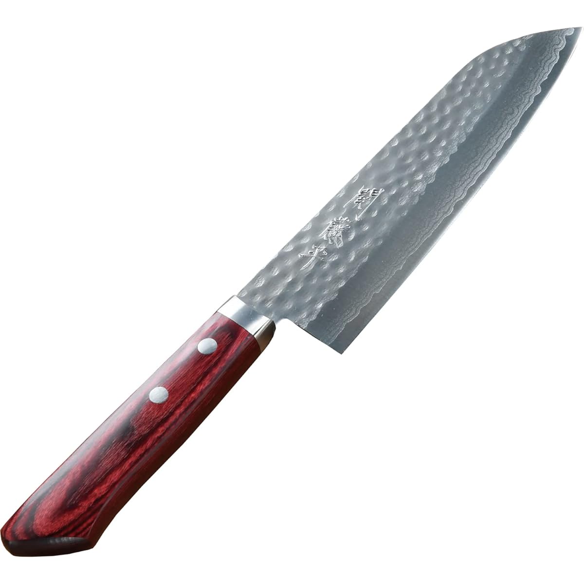 Yaxel Seki Tohei Knife, Santoku Knife, Made in Japan, 16cm, Damascus Hammer, V Gold No. 10, All-Purpose Knife, Red Handle