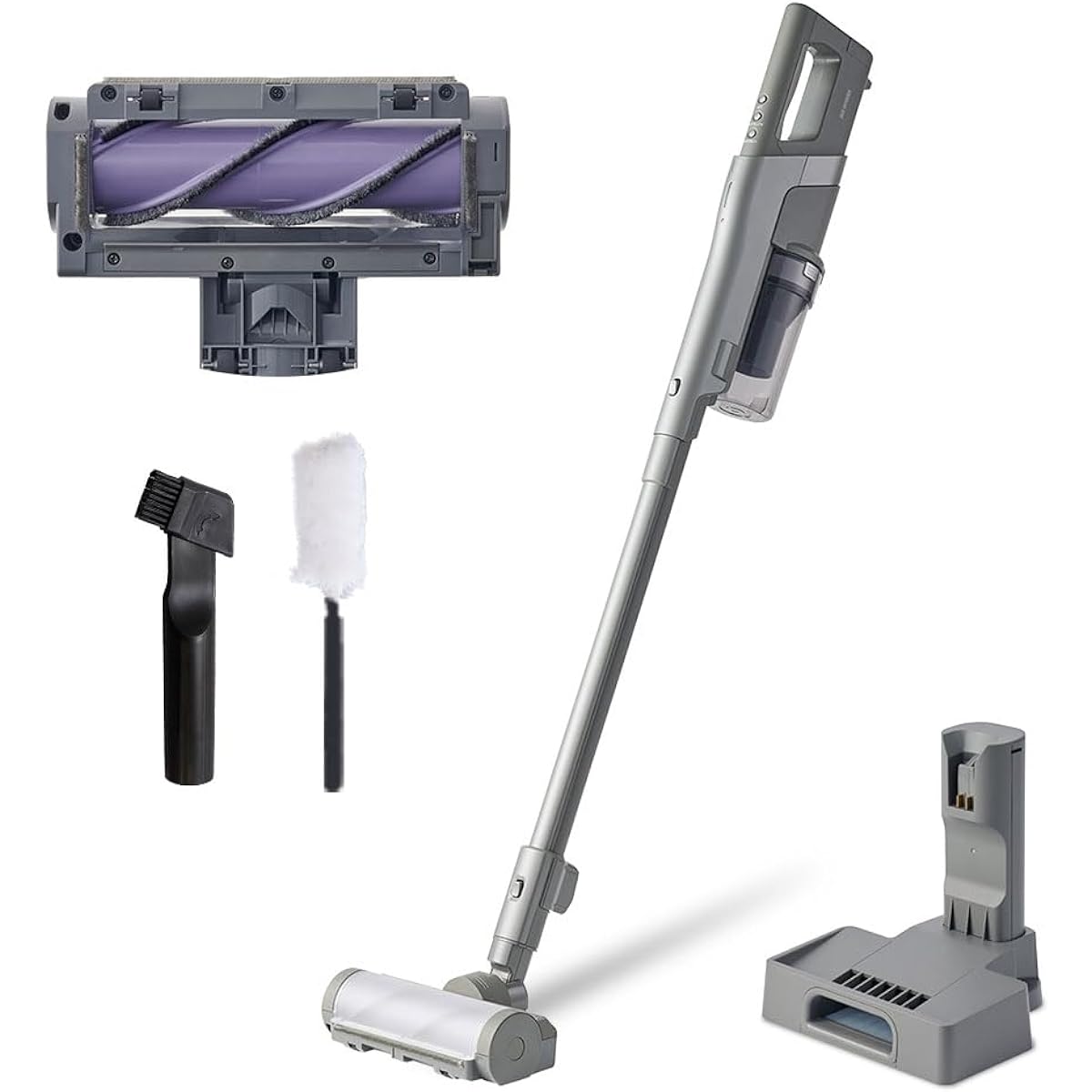 [Our Strongest Dust Collection Power] IRIS OHYAMA Vacuum Cleaner Cordless Stick Cleaner Rechargeable Cyclone Just-Put Charging Stand Electrostatic Mop Carpet Cleaning Up to 43 Minutes Operation SUUZE SCD-210P-H Gray