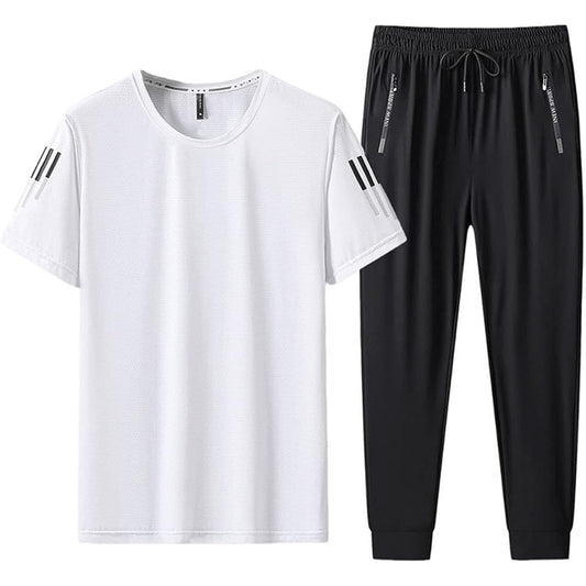 [Butrends] Jersey Top and Bottom Set, Cool Touch, Men's, Cool Pants, Quick Drying, Summer Clothing, Large Size, T-shirt, Short Sleeve, Top and Bottom Set, Setup, Men's, Plain, Loose Sweatshirt, Men's Top and Bottom, Casual, Stylish Sportswear