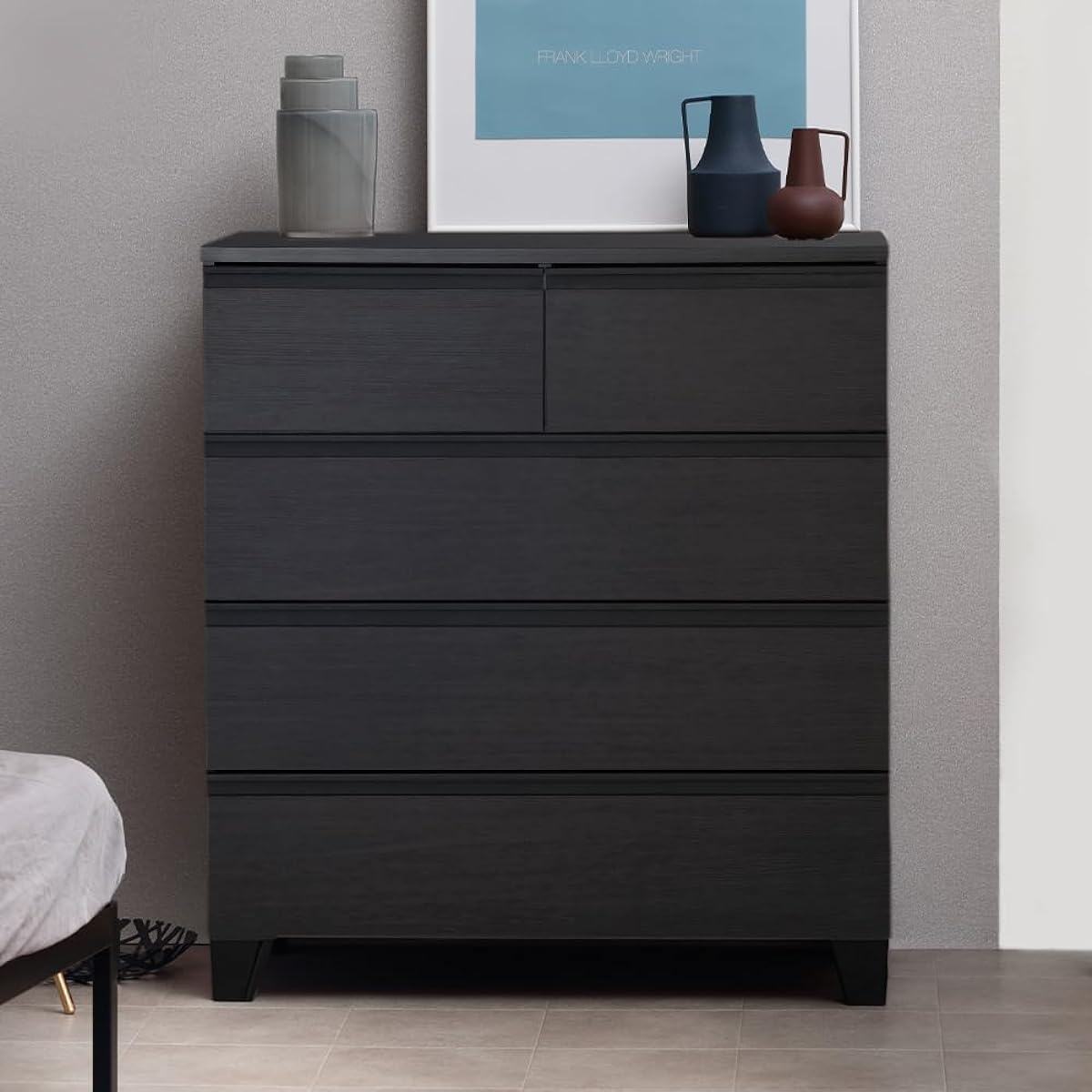 Iris Ohyama Chest 4 Tier Chest Wooden Storage Stylish Wood Chest with Legs WCHL-790 Black