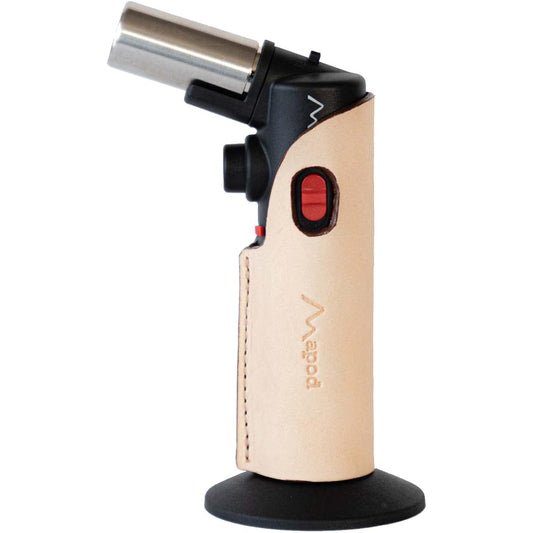 [Ernest Apod] Gas burner 3-piece set (with leather cover and pedestal) Refillable firepower adjustable Maximum firepower 1300 degrees 2-stage lock burner (one-hand gas torch) A-77633 Beige