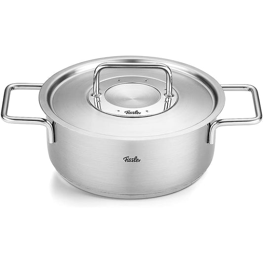 Fissler Two-handed Pot 24cm Pure Collection Casserole with Stainless Steel Lid Gas Fire/IH Compatible Made in Germany [Authorized Japanese Product] Silver 086-124-24-000