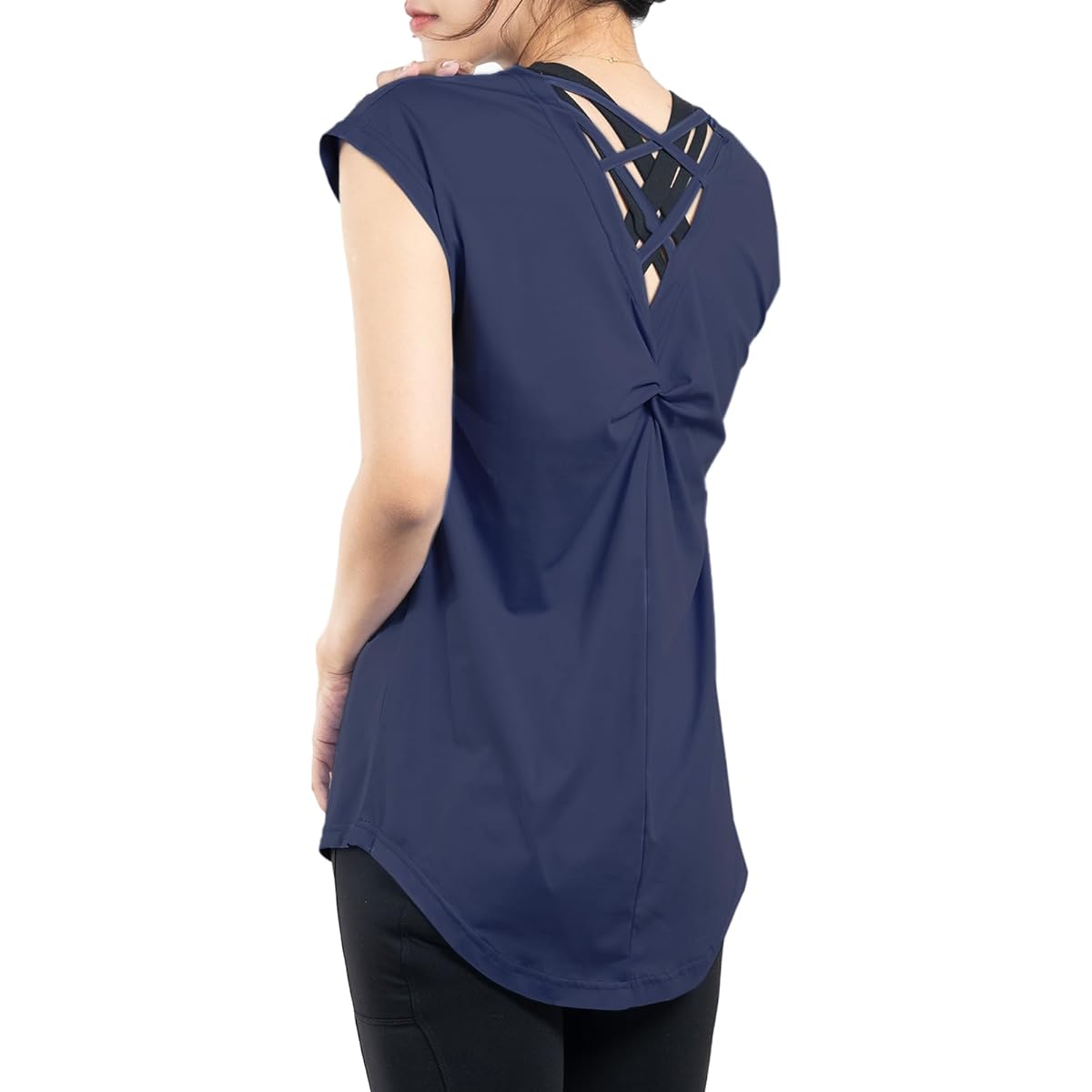 [iito.seasons] Yoga Wear, Women's Tops, Back Design, Beautiful Back, Long Length, Body Covering, T-Shirt, Crew Neck, Short Sleeve, Loose, Body Covering, Cold Feeling Shirt, Plain, Feminine, Sports, Fitness, Training, Room Wear, Stylish