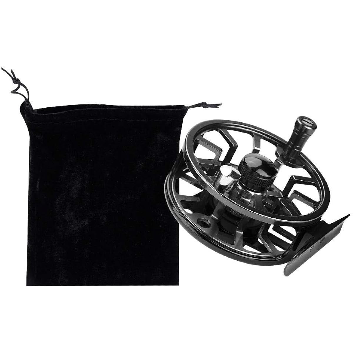 Bait Casting Reel, Fly Fishing Reel 2+1BB Fly Reel Lightweight Full Metal Left Handed Fly Ice Fishing Reel with Replacement Tackle Pouch (95mm Black)