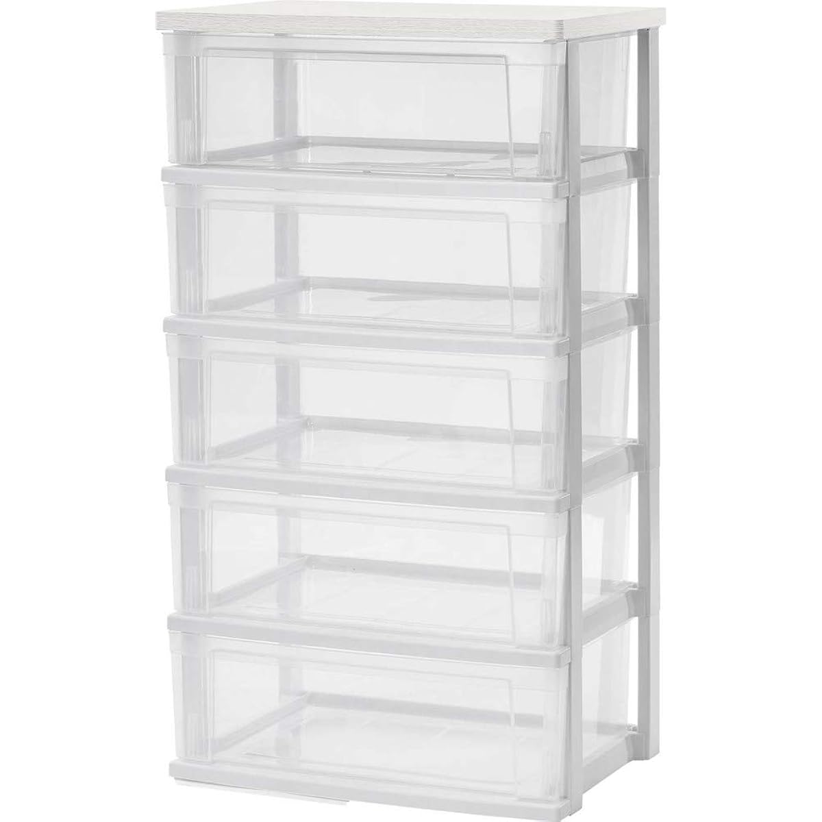 Iris Ohyama Chest 5 Tiers Made in Japan Wood Top Chest Closet Storage White/Clear NSW-545WT Width 54.5 x Depth 39.1 x Height 96.5cm