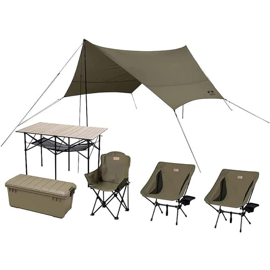 Iris Ohyama Beginner Set Camping Set for 3 People 6 Piece Set Outdoor Chair x 2 Children's Chair Outdoor Table Tarp ODBOX Low Type