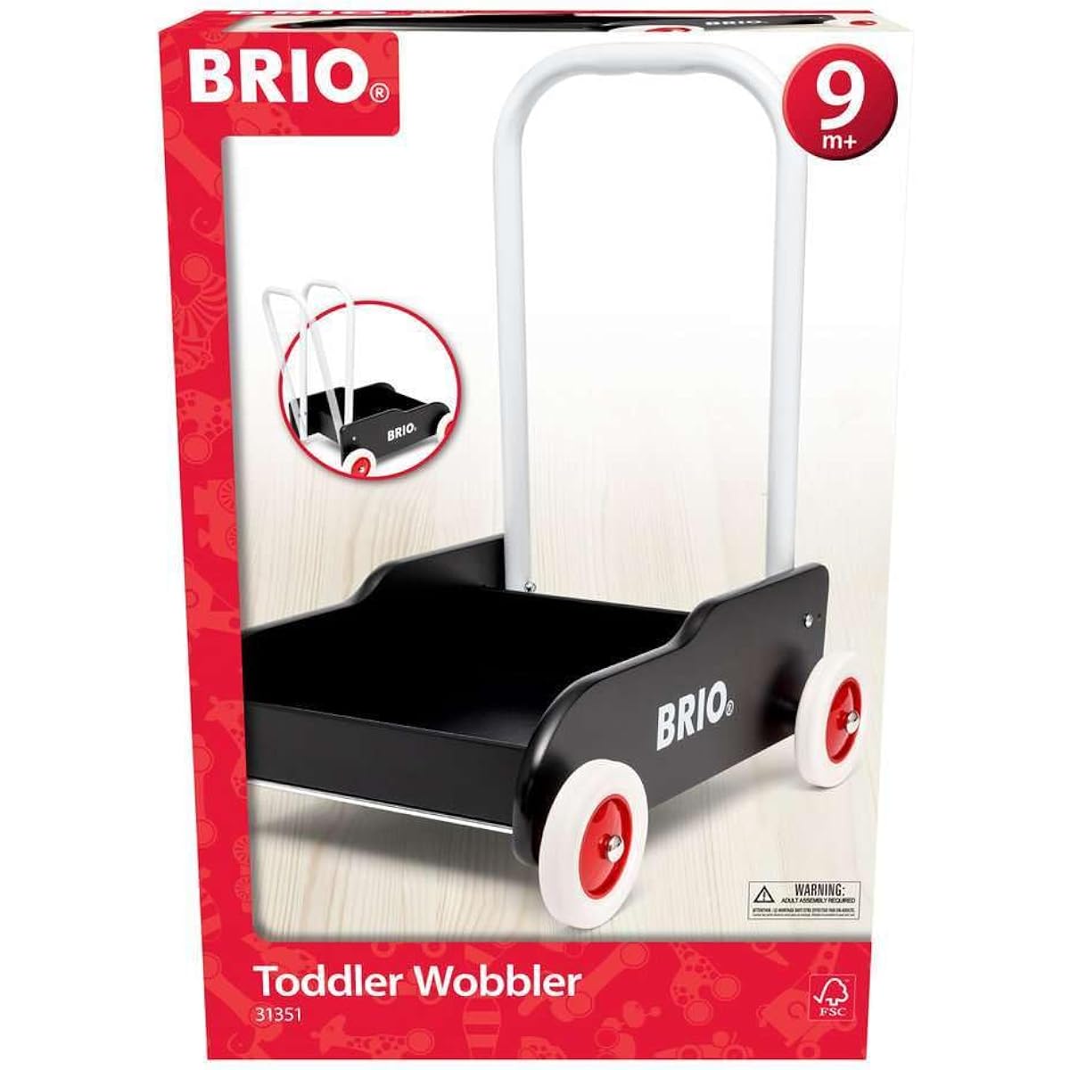 BRIO 31351 Wheelbarrow, Black, For ages 9 months and up (Katakata Wagon Toy, Wooden Toy, Educational Toy, Walking Practice)