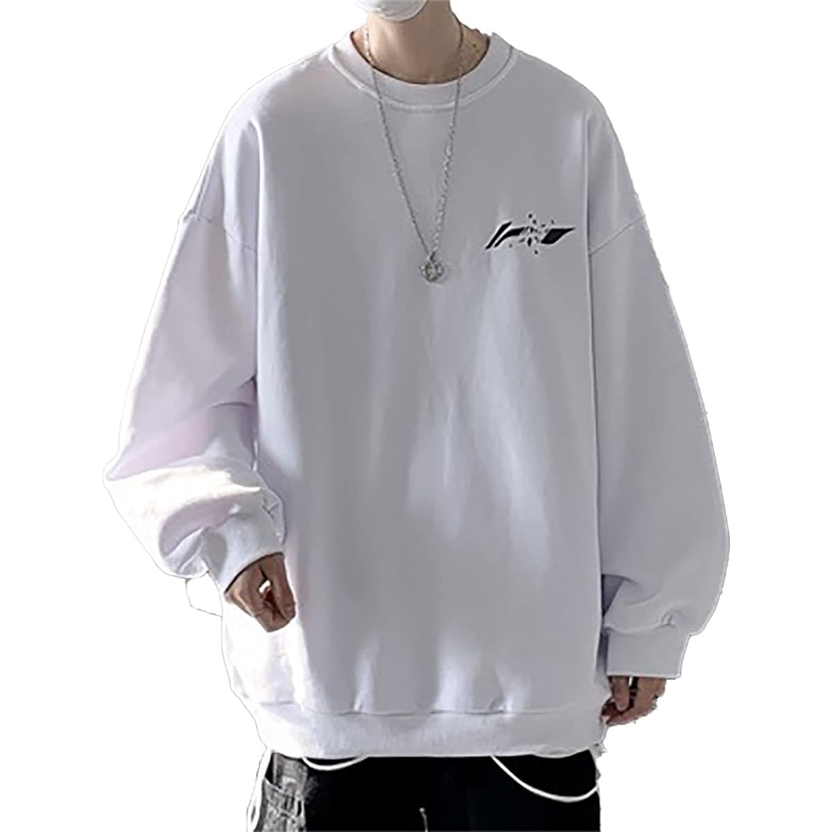 [Zon Smaids] Sweatshirt Loose Crew Neck Tops Cut and Sewn Logo Sweatshirt Hoodie Autumn Spring Winter Men's