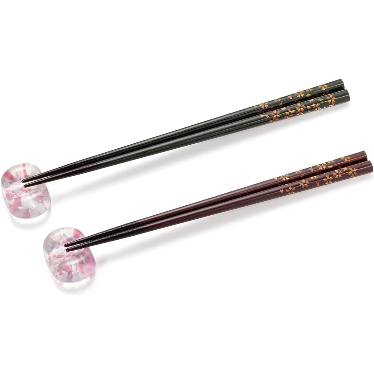 Adelia Tsugaru Vidro Wakasa Painted Chopsticks Couple Chopsticks Gift Set Sakura Oval Chopstick Rest/Chopstick Set Made in Japan FS-75503 Green/Brown