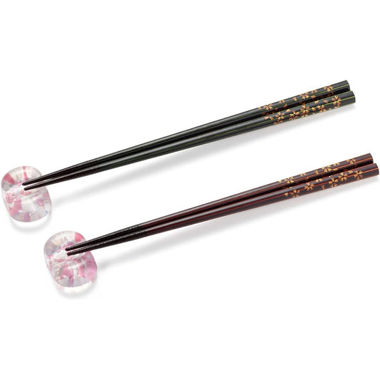 Adelia Tsugaru Vidro Wakasa Painted Chopsticks Couple Chopsticks Gift Set Sakura Oval Chopstick Rest/Chopstick Set Made in Japan FS-75503 Green/Brown