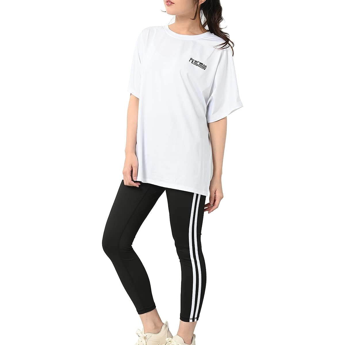 [JANJAM] Large Size Women's Top and Bottom Setup T-shirt Leggings Half Sleeve Logo Quarter Length 2 Piece Set Sportswear