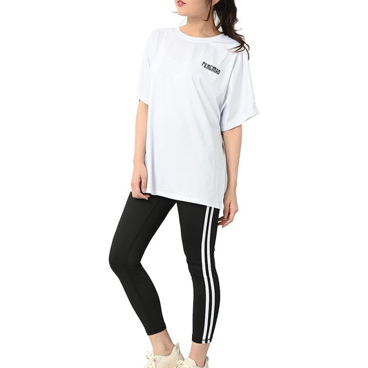 [JANJAM] Large Size Women's Top and Bottom Setup T-shirt Leggings Half Sleeve Logo Quarter Length 2 Piece Set Sportswear