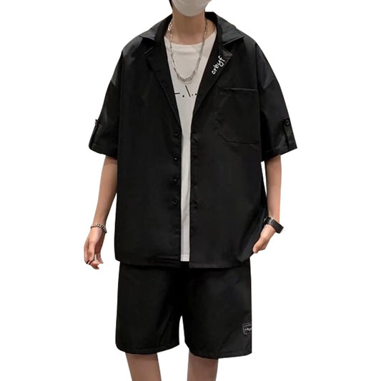 [SUKINANA] Men's Setup, Top and Bottom Set, Summer, Short Sleeve Jacket, Half Pants, 2 Piece Set, Stylish, Sweat Absorbent, Quick Drying, Large Size, Summer Clothes