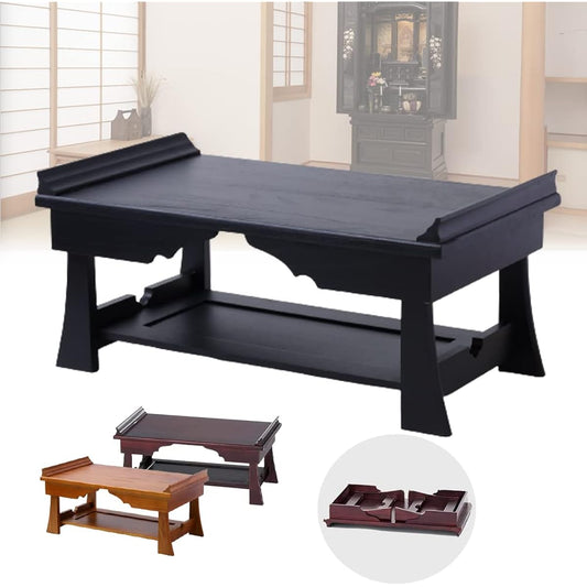 iimono117 Folding Offering Table (Black) Memorial Service Table, Width 60cm, Large Size 20, Two Tier Type, Natural Wood Paulownia Wood, Memorial Service Desk, Offering Desk, Sutra Desk, Offering Desk, Folding Universal Stand, Completed Product