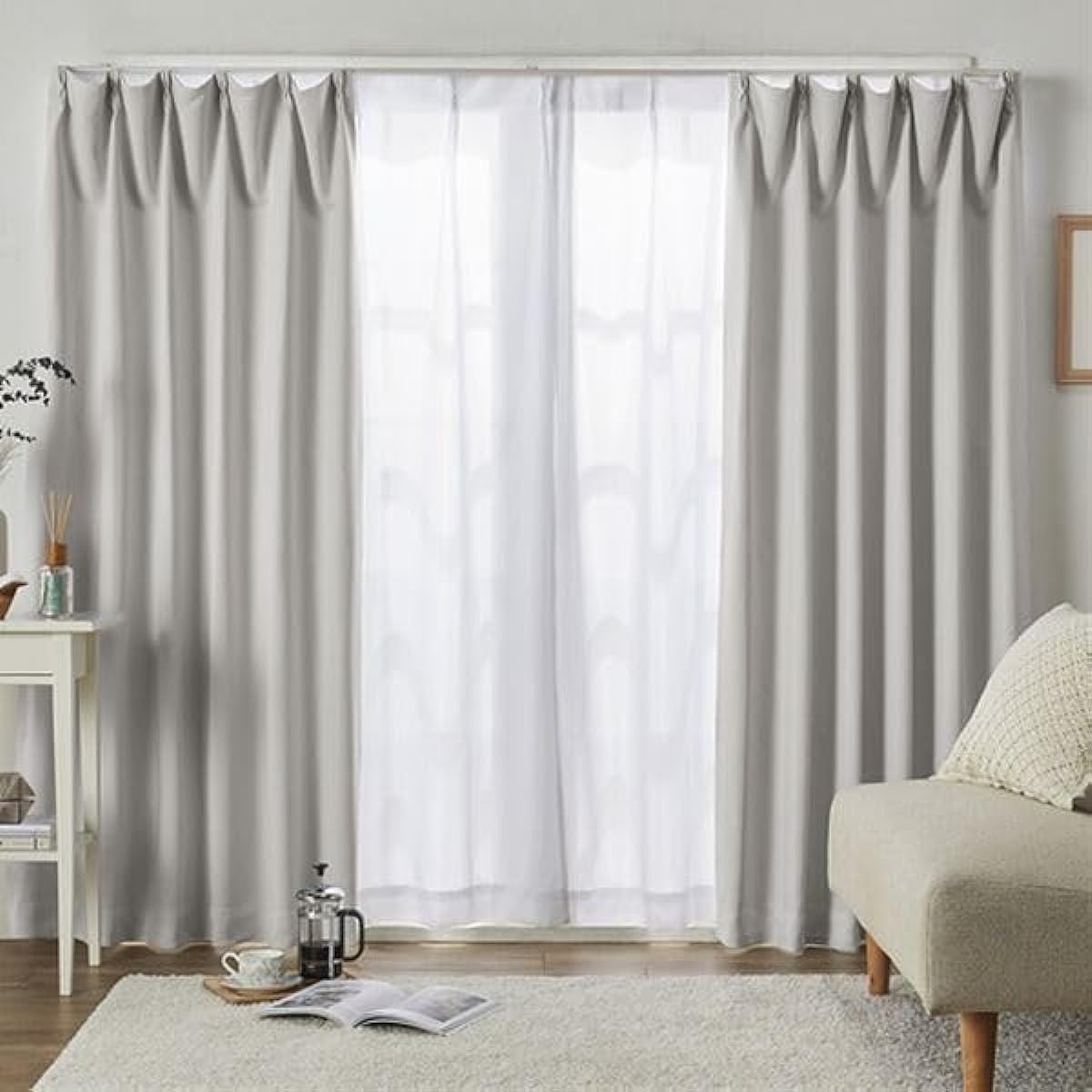 BELLUNA Blackout Thermal Insulated Lace Curtain Set of 4, Set of 4, Light Shielding Grade 1, Grade 2, Thermal Insulation, UV Protection, Multi-functional, Washable, Thick Curtain, Lace Curtain, Energy