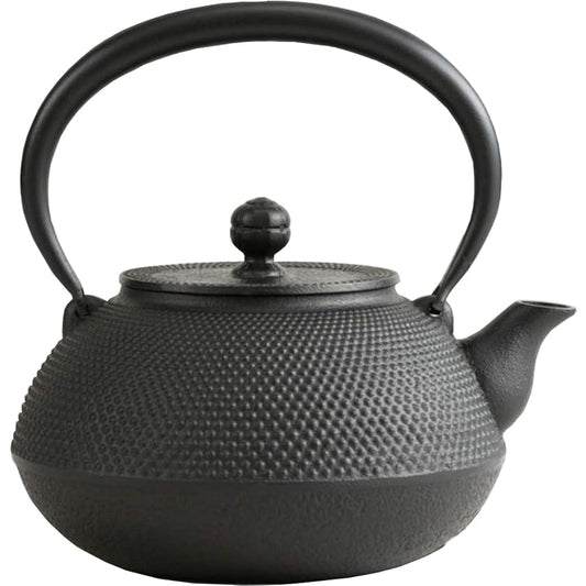 Iwachu Iron Kettle 9 Type Flat Round Arale Black Baked (Kamayaki) 1.1L For Open Fire Nambu Ironware 11701