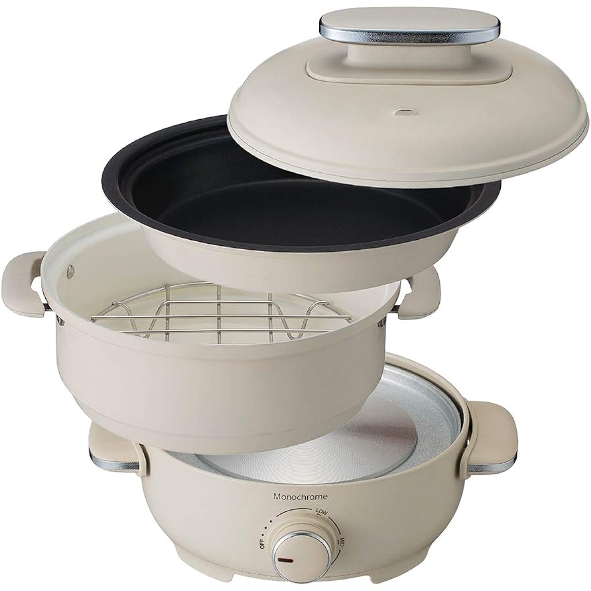 Monochrome Grill Pot Electric Small Single Person Hot Plate for Steaming Cooking 20cm Compact Size White MGP-0650/W