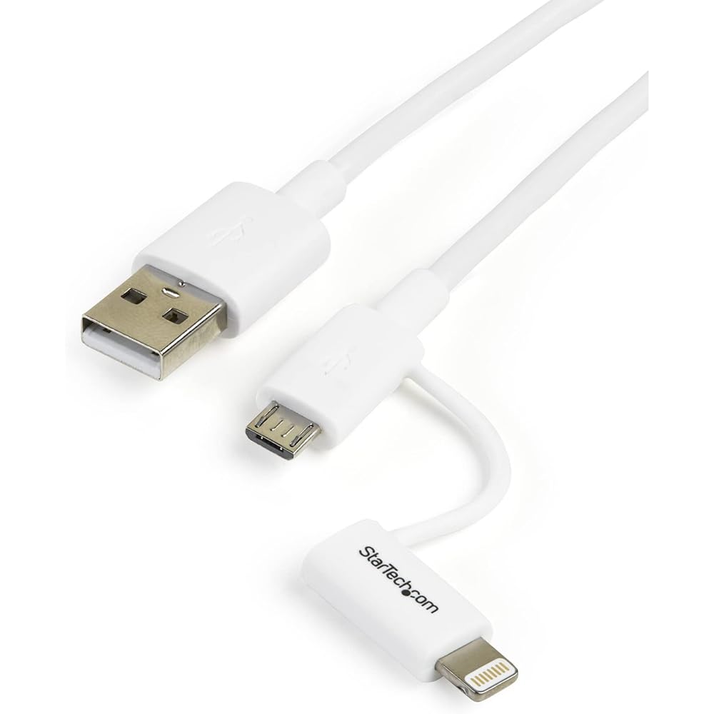StarTech.com Apple Lightning/Micro USB to USB Cable 1m White Compatible with iPhone/iPod/iPad/Android Smartphones LTUB1MWH