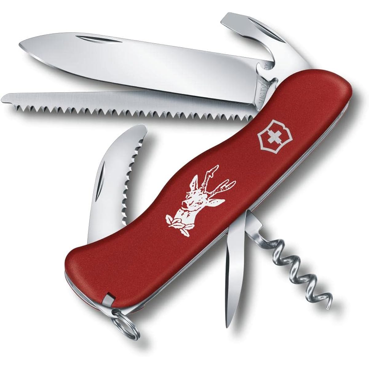 VICTORINOX Hunting Red Swiss Army Knife Multifunctional Knife Outdoor Camping Gutting Blade Saw with Reamer (Drilling) Swiss Made Multi-Tool Jutoku Knife with 11 Functions [Domestic Genuine Product] 0.8573