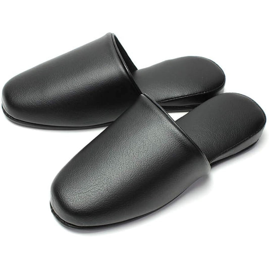 [HYBRIDWORKS] 5-pair set, high-quality leather-like slippers, antibacterial, black, approx. 26cm, unisex, wipeable, for guests, for business use, front closure