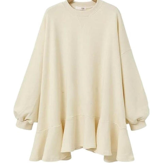 [Nibun Noichi Style] Adult Cute Brushed Non-Frilled Long Sweatshirt Dress Simple Plain Fluffy Cute Cool Women's