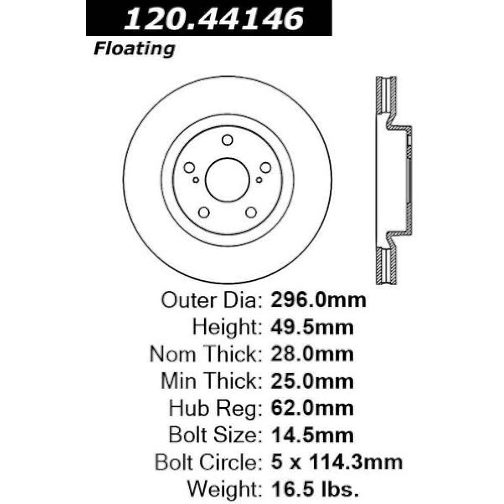 CENTRIC Premium replacement Front disc brake rotor Toyota/Saion/Lexus/Pontiac model (120.44146)