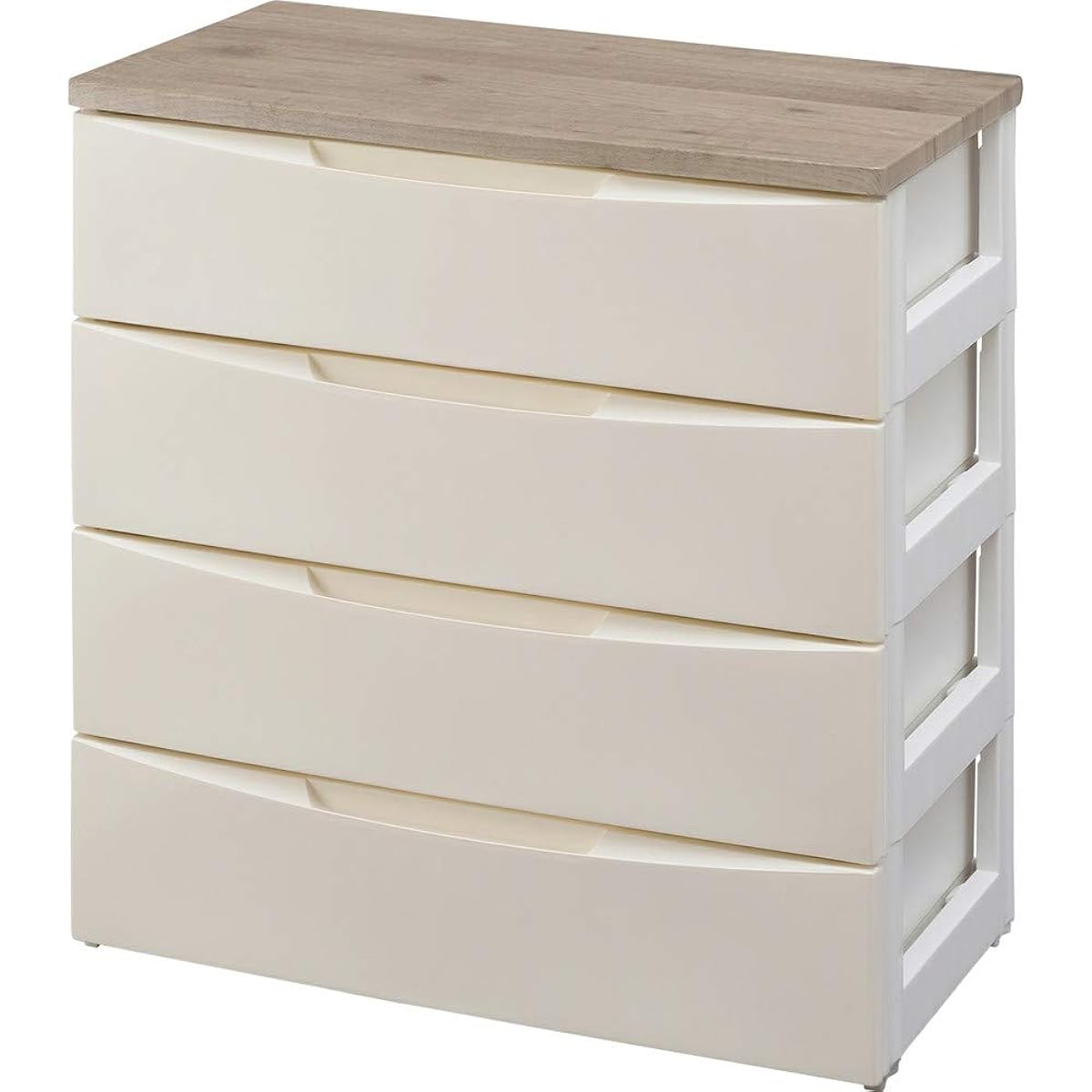 Iris Ohyama Design Chest 4 Tiers Made in Japan Wooden Top Width 73 x Depth 42 x Height 81cm Ivory DW-724