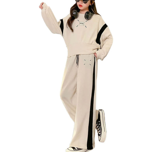 [CHUMO] Children's and Girls' Top and Bottom Set, Setup, 2 Piece Set, Tops, Sweatshirts, Pants, Long Pants, Jersey, Junior Clothes, Kids, Girls, Long Sleeves, Stylish, Cute, Loose, Slimming, Simple, Casual, Athletic Wear, School, Spring, Autumn
