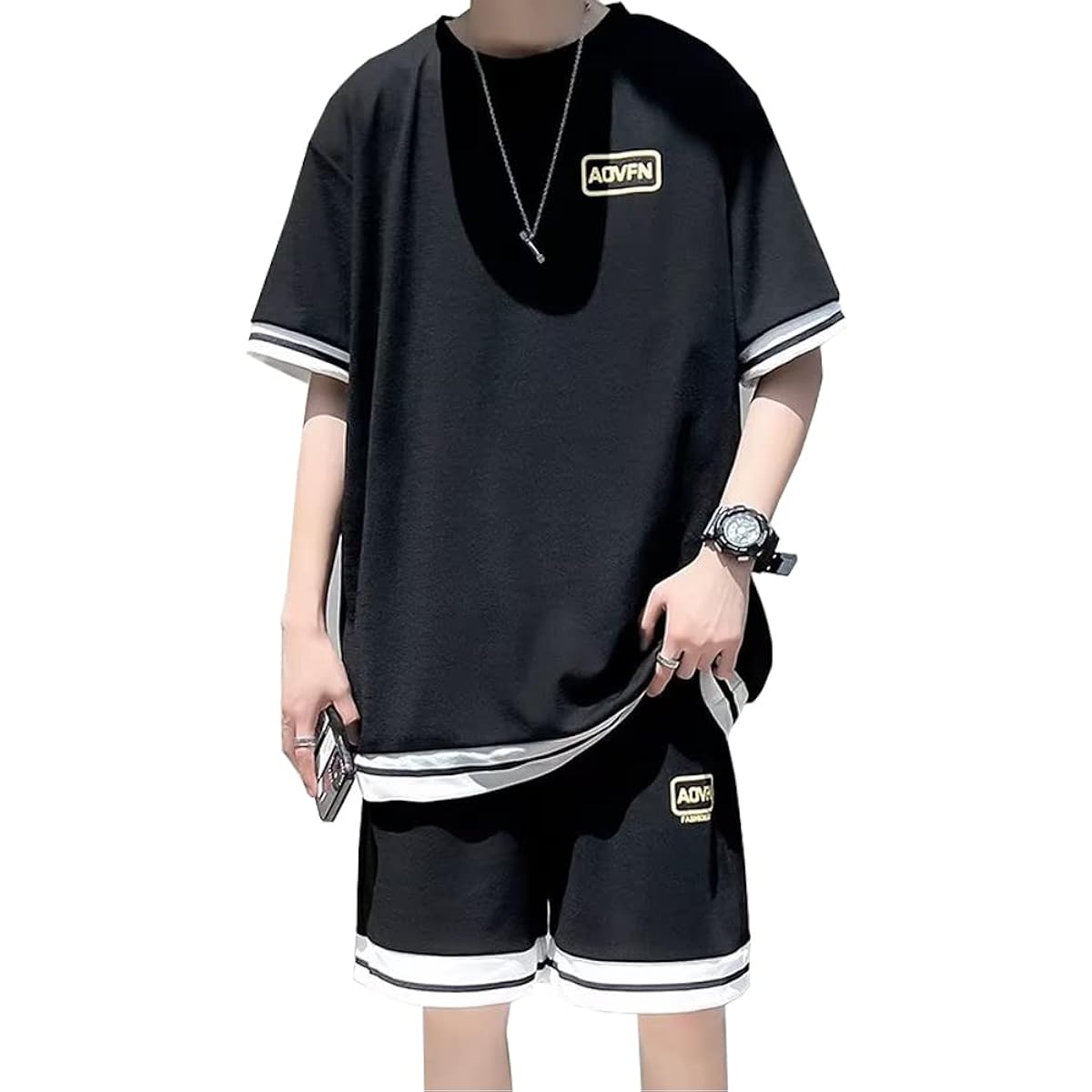 [KOTRBOY] Summer Clothing, Men's T-shirt, Short Sleeve, Top and Bottom Set, Large Size, Loose, Stylish, Jersey, Top and Bottom, Sweatshirt, Clothes, Pants, Up, Stretch Sportswear, Setup, Men's