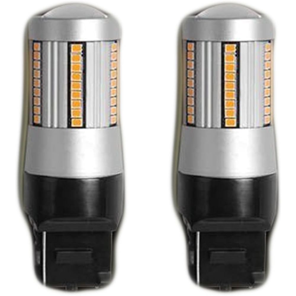 e-auto fun LED turn signal valve T20 single pinch part different amber 2016SMD x 66 with built-in high flash prevention resistor, 12V only, compatible with non-polar hybrid cars, built-in canceler, set of 2