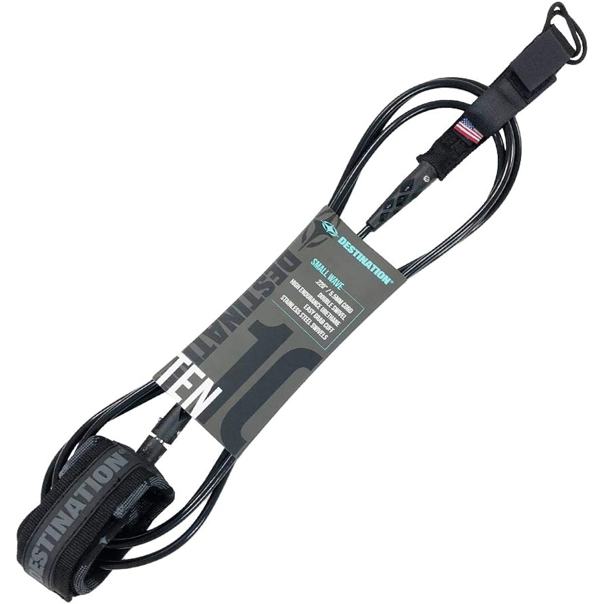 DESTINATION Leash Cord Double Swivel Leash Cord for Longboard 10FT Competition Model (BLK) DS-02NT00A001