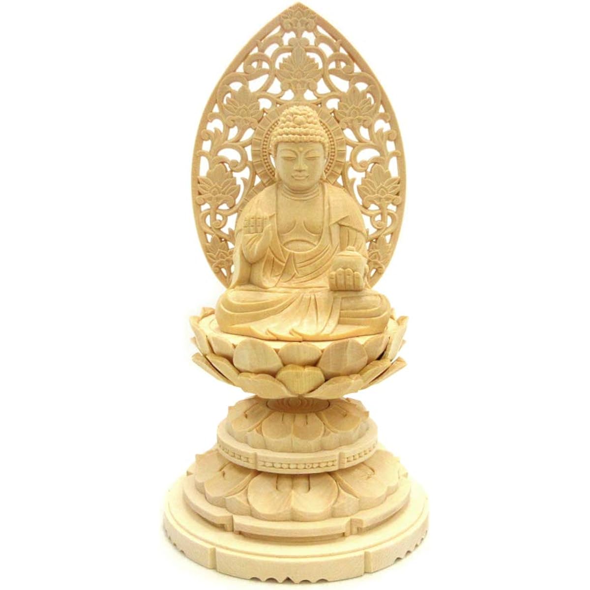 Kurita's special Buddha statue [Tathagata] Seated Yakushi Nyorai statue 2.0 dimensions (total height 18.5 cm, width 10 cm, depth 9 cm) High quality wood carving made of cypress wood Grass light round stand 6995