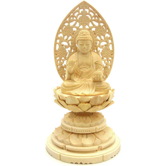 Kurita's special Buddha statue [Tathagata] Seated Yakushi Nyorai statue 2.0 dimensions (total height 18.5 cm, width 10 cm, depth 9 cm) High quality wood carving made of cypress wood Grass light round stand 6995
