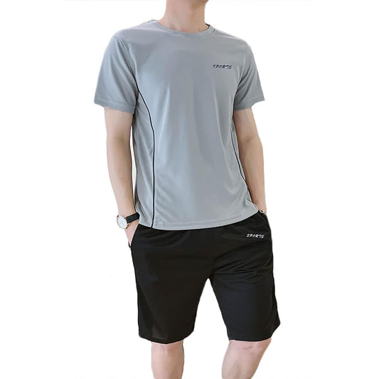 [Froyland] Men's Training Wear, Top and Bottom Set, Short Sleeve Shirt, Half Pants, Jersey, Setup, Sportswear, Running Wear, Sweat Absorbent, Quick Drying, Breathable, Stretchy, Stylish, Loungewear, Large Size, Plain, Summer