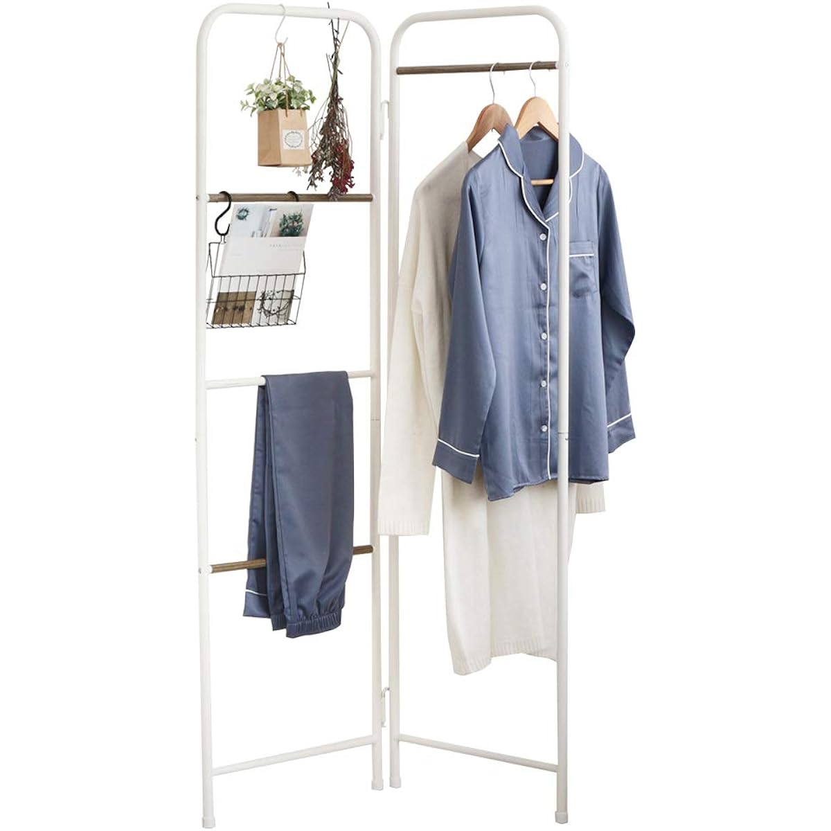 [For entrance muffler/coat rack] Iris Ohyama Hanger Rack, Foldable Type, Matte White, with S-shaped hook, Load Capacity: 5 kg, Width: 67 x Depth: 35 x Height: 150 cm, PI-O150 Style Hanger