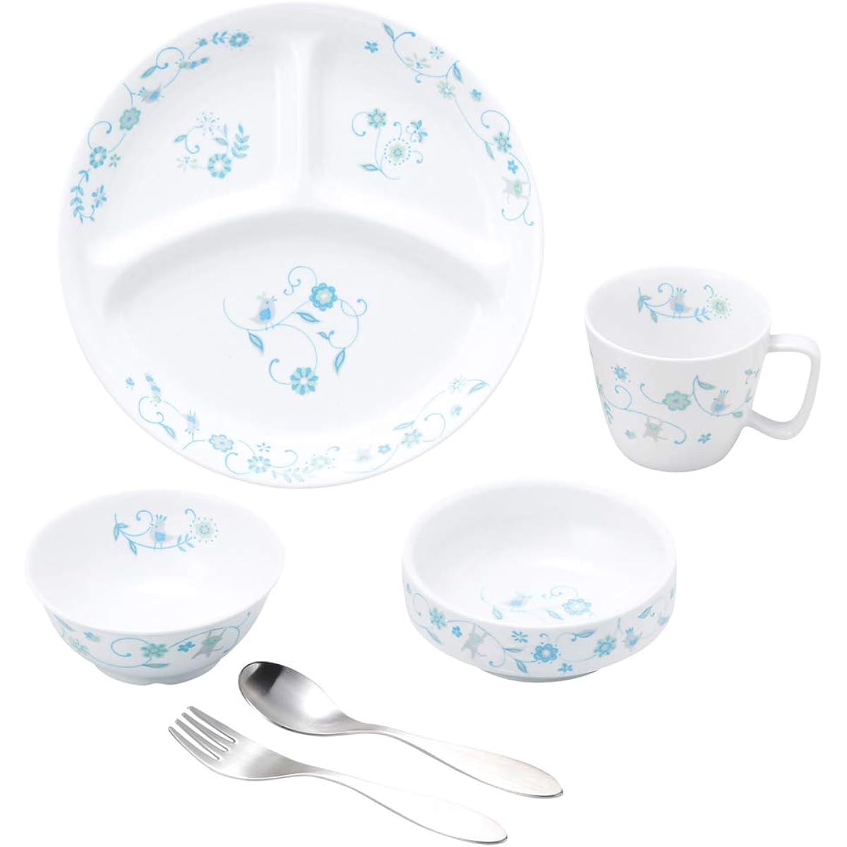 OGISO Sarasa Blue 4 Piece Reinforced Porcelain Tableware & Spoon Fork Set (Dishwasher/Microwave Safe) Sarasa Blue M