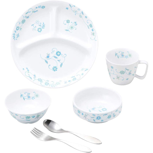 OGISO Sarasa Blue 4 Piece Reinforced Porcelain Tableware & Spoon Fork Set (Dishwasher/Microwave Safe) Sarasa Blue M
